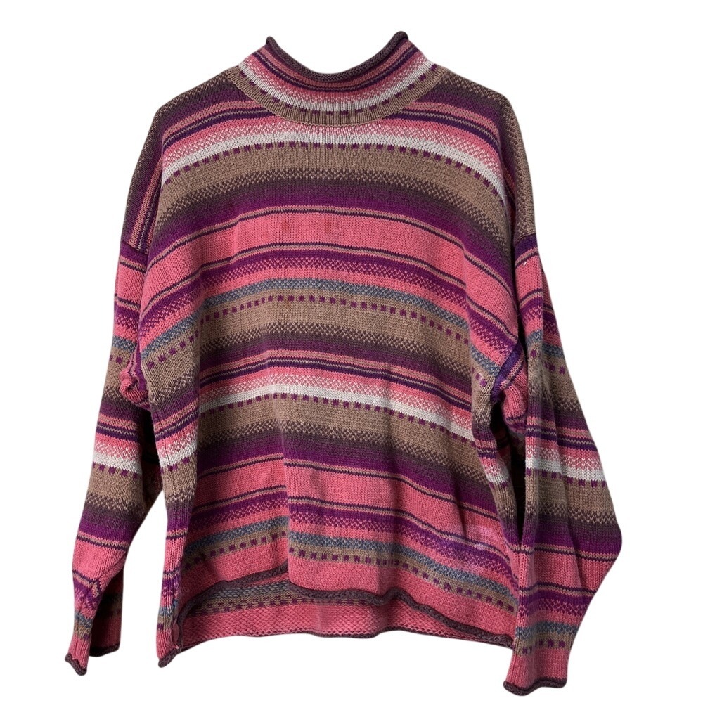 Vintage The Limited Sweater Women M/L Pink Brown Striped Mock Neck 90s Indie